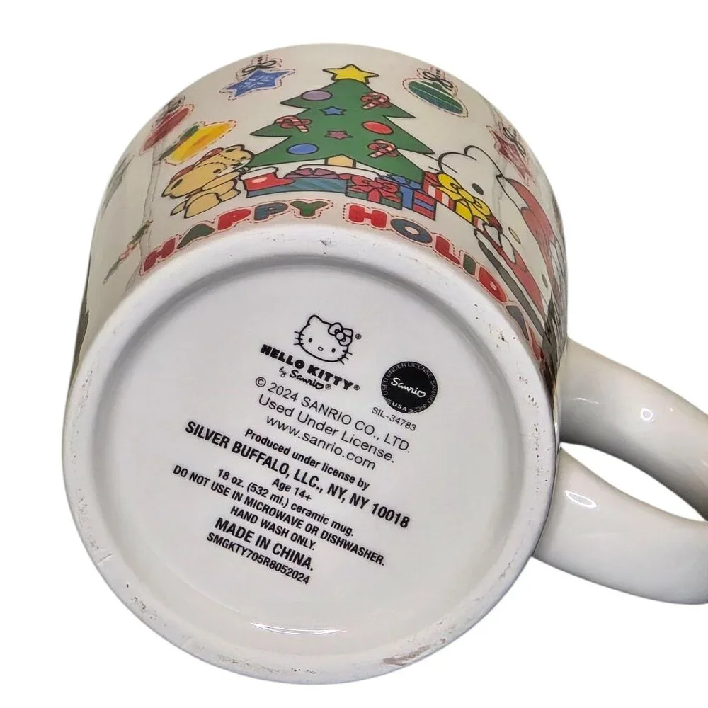 Hello Kitty Christmas Mug Tree Lid Happy Holidays Sanrio Ceramic Cup Kawaii
